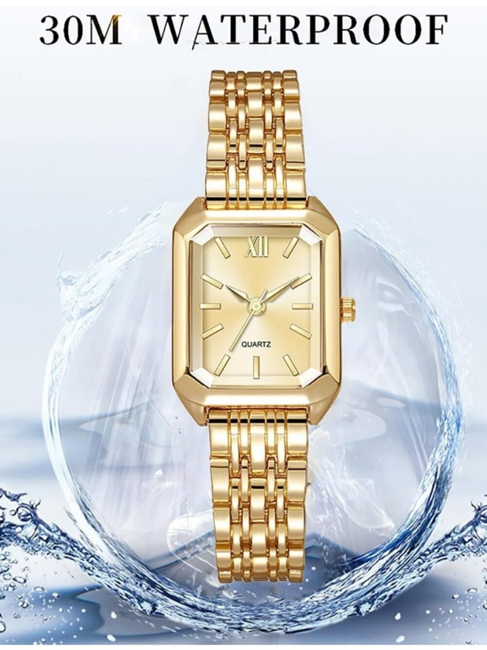 Women's Gold-Black Steel Strap Casual Fashion Simple Square Quartz Wrist Watch - Picture 4 of 6